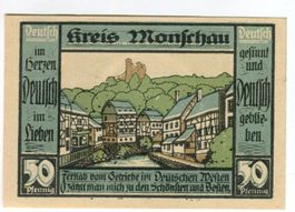 Notgeld "50 Pfennig.  Monschau 1921"