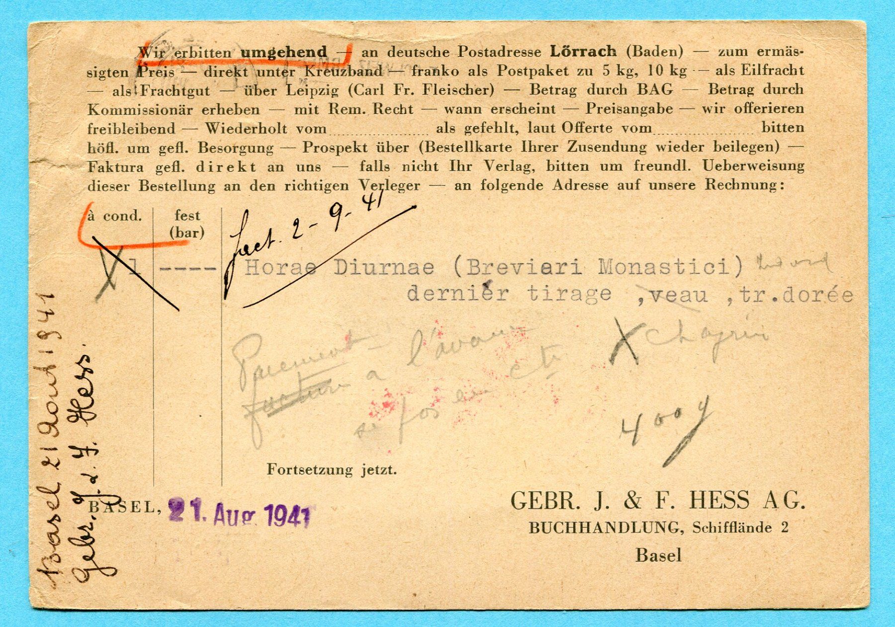 Tutti i francobolli: Bücherzettel 1941 von Basel nach Malines - zensuriert – Usato da Opfikon venduto da Prophila 1