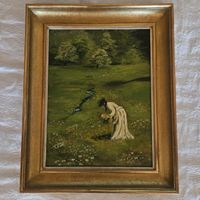 Ölgemälde Frau auf Waldwiese Hans Thoma