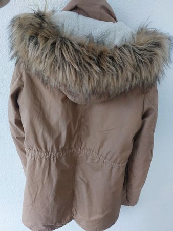 Blue Motion Parka Beige Faux Fur Hood Size S 36-38