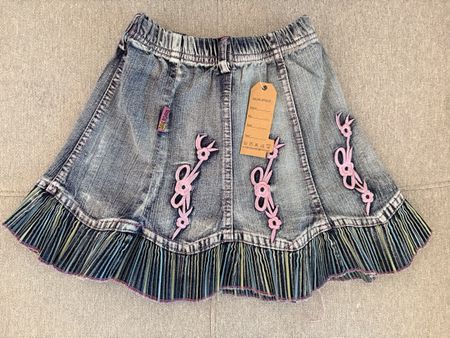 Gonna bambina jeans blu con ricami rosa 