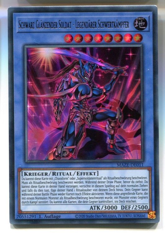Yugioh Karte Schwarz Glänzender Soldat - Ultra Rare 1. Auflage Deutsch Mit Fieldcenter