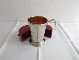 Teleskop-Becher im Lederetui, ca 1910, innen vergoldet
