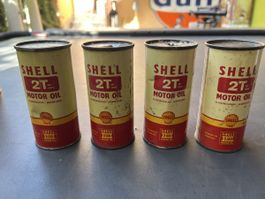 4 Shell 2T Motoröl Blechdosen Vintage gebraucht