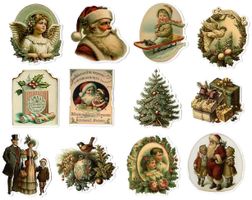 Nostalgische Weihnachtssticker, Vintage, 12 Stk. Set 2