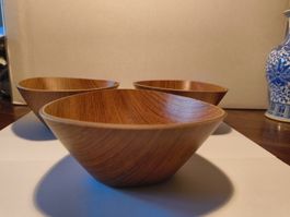 3 Vintage 70er Dessert Schüsseln Kunststoff Holz Imitat