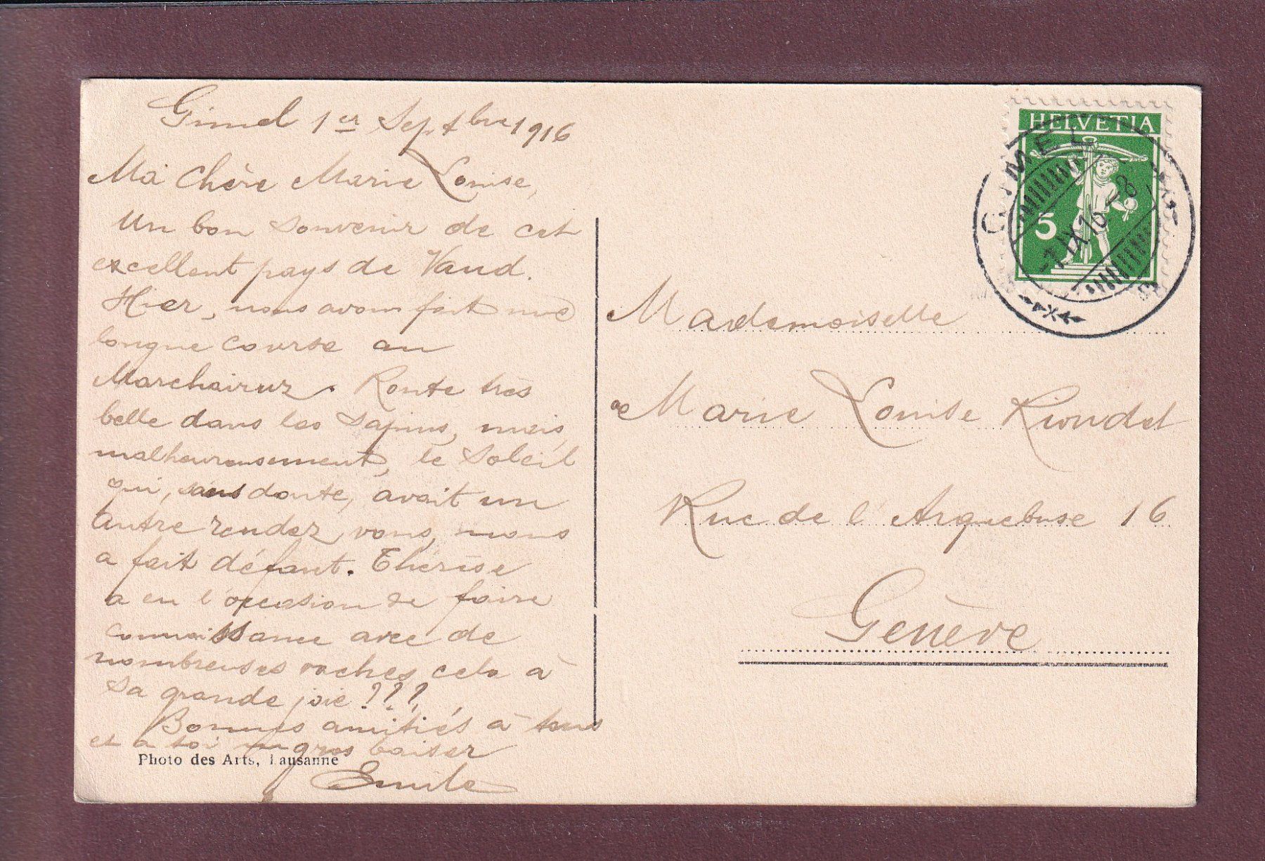 Cartoline postali: GIMEL - Bois de la Rosière - 1916 – Usato da Pully venduto da nicecards 1