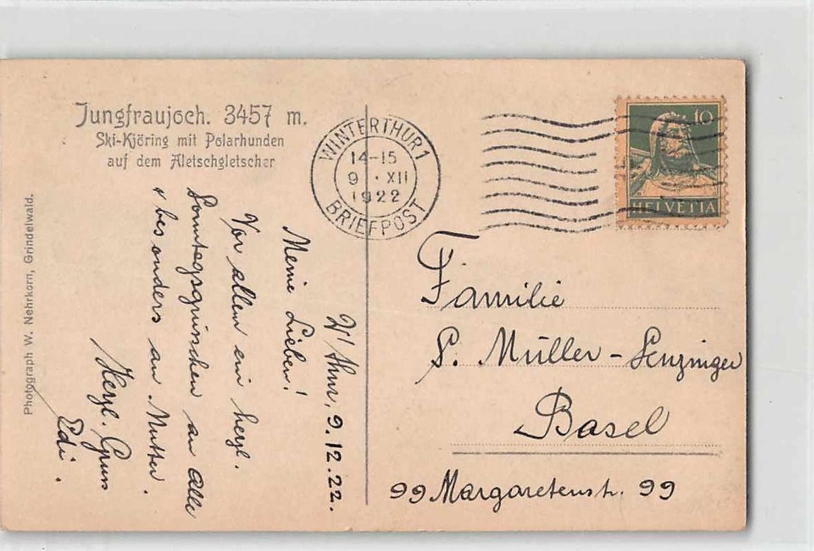 Cartoline postali: Gruss vom JUNGFRAUJOCH Polarhunde 1922 – Usato da Winterthur venduto da SchatzchischtliWinti 1