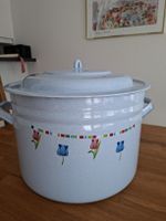 Emaille Topf hellblau mit Tulpenmotiv guter Zustand 39cm