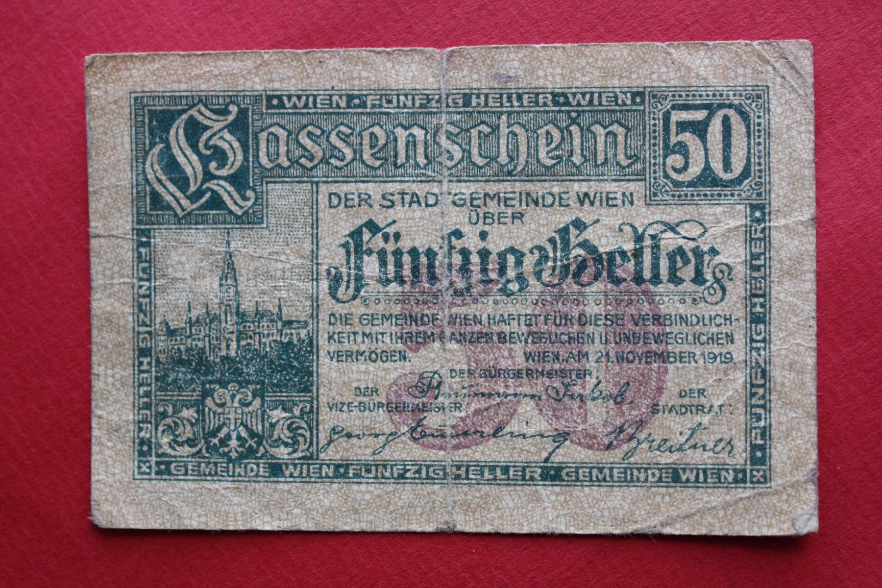 Banconote: currency receipt austria 50 heller 1919 – Usato da Laupen BE venduto da Gufi57