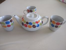 Colorful Polka Dot Tea Set: Teapot & 3 Mugs