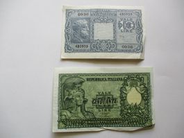 Billets Italie 10 et 50 Lires