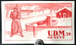Soldatenmarke 2.WK, UDM Genève, rot, geschn, Wi UDM 6-2