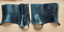 Vintage schwarze Ledergamaschen mit Reisverschluss, Gr. 42