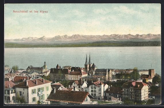 Cartoline postali: AK Neuchâtel, Panorama et les Alpes – Usato da Berlin venduto da bartko-reher