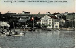 HERRLIBERG Hotel Belle-vue mit Dampfschiff ZH gel. 1918!