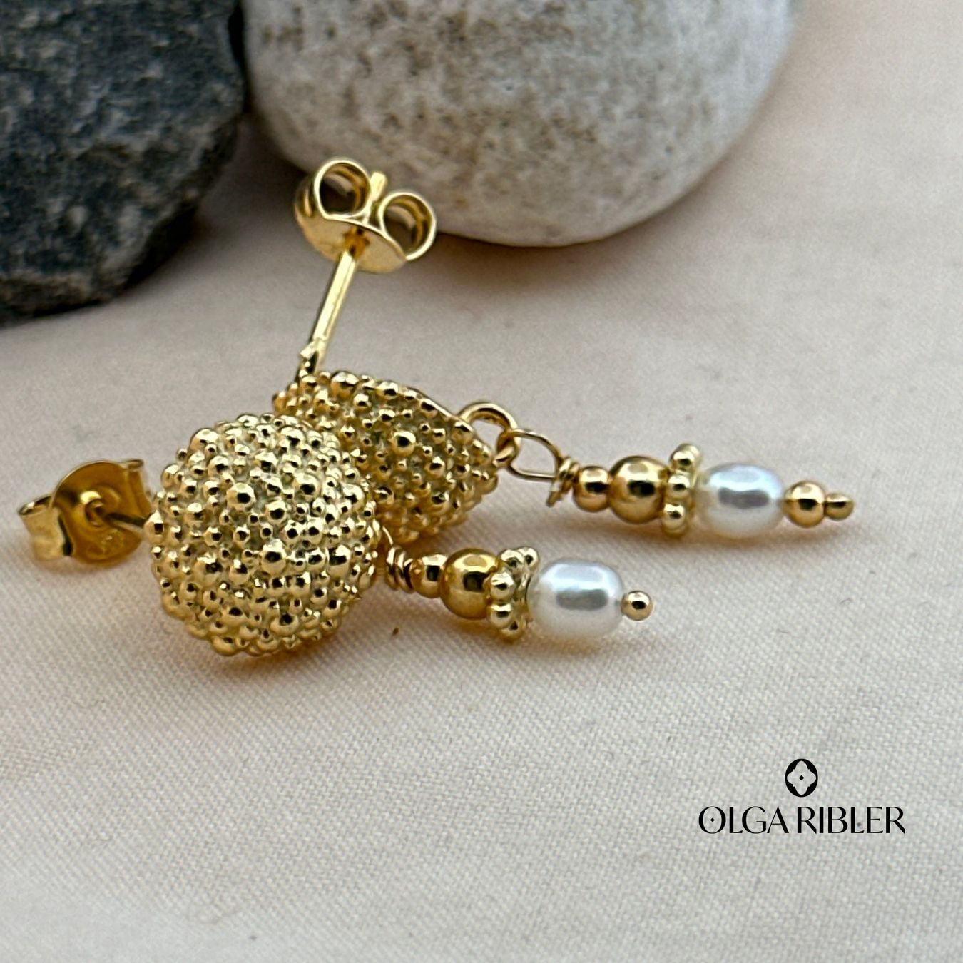 Olga Ribler Boucles d'oreille: Ohrstecker mit Perlen, Silber rosevergoldet – Neuf (Voir description) à Luzern par Schmuckoutlet 6