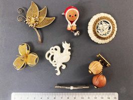 Vintage Modeschmuck Anstecknadel Brosche Set Mix 6x