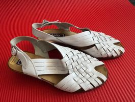 Vintage Ledersandalen Weiß Geflochten Sommer Gr 35 Echtleder