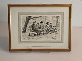 Tuschezeichnung Park in Paris - signiert 1952