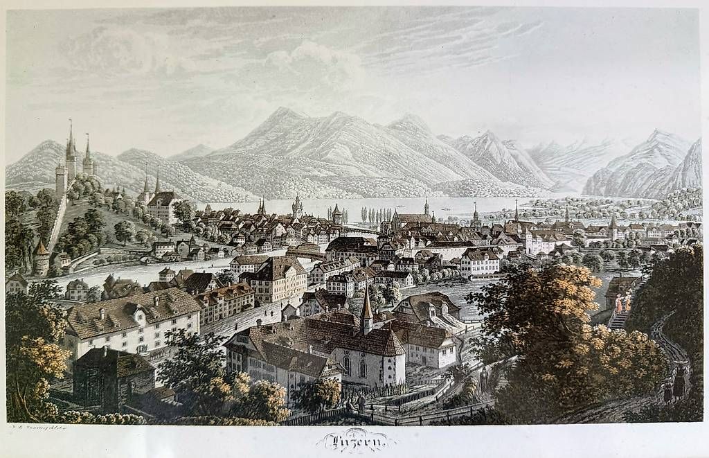 Stiche: Wunderschöner Stich von Luzern 1832 – Gebraucht aus Rothenburg von Pilatus_6023 1