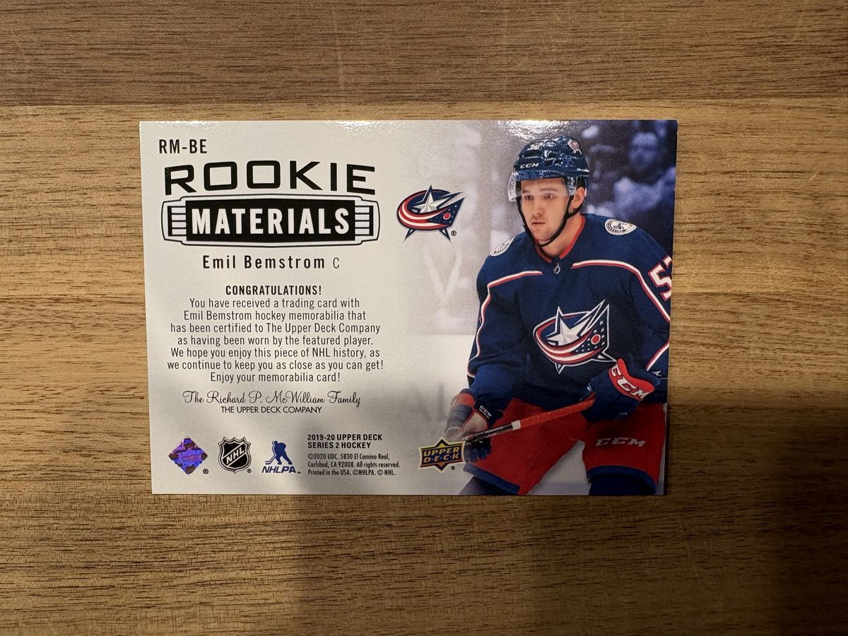NHL Carte collezionabili: Emil Bemström - Game Jersey Card - Columbus Blue Jackets – Nuovo (secondo la descrizione) da Uttigen venduto da Brainbug 1