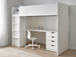 SMÅSTAD Hochbett, weiß mit Schreibtisch 4 Schublade