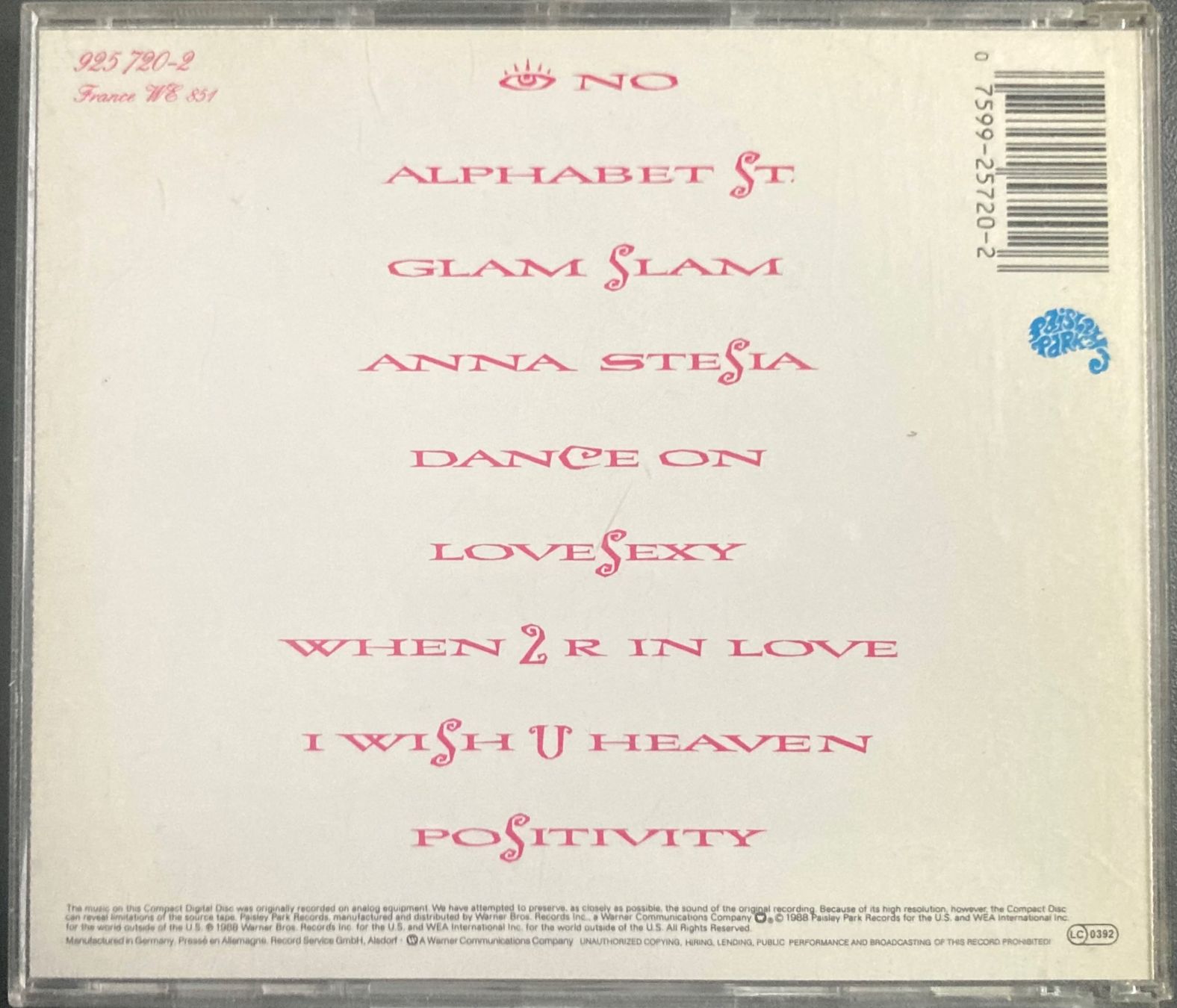CDs: PRINCE - LOVESEXY – D'occasion à Poliez-Pittet par Newtown-Records 1