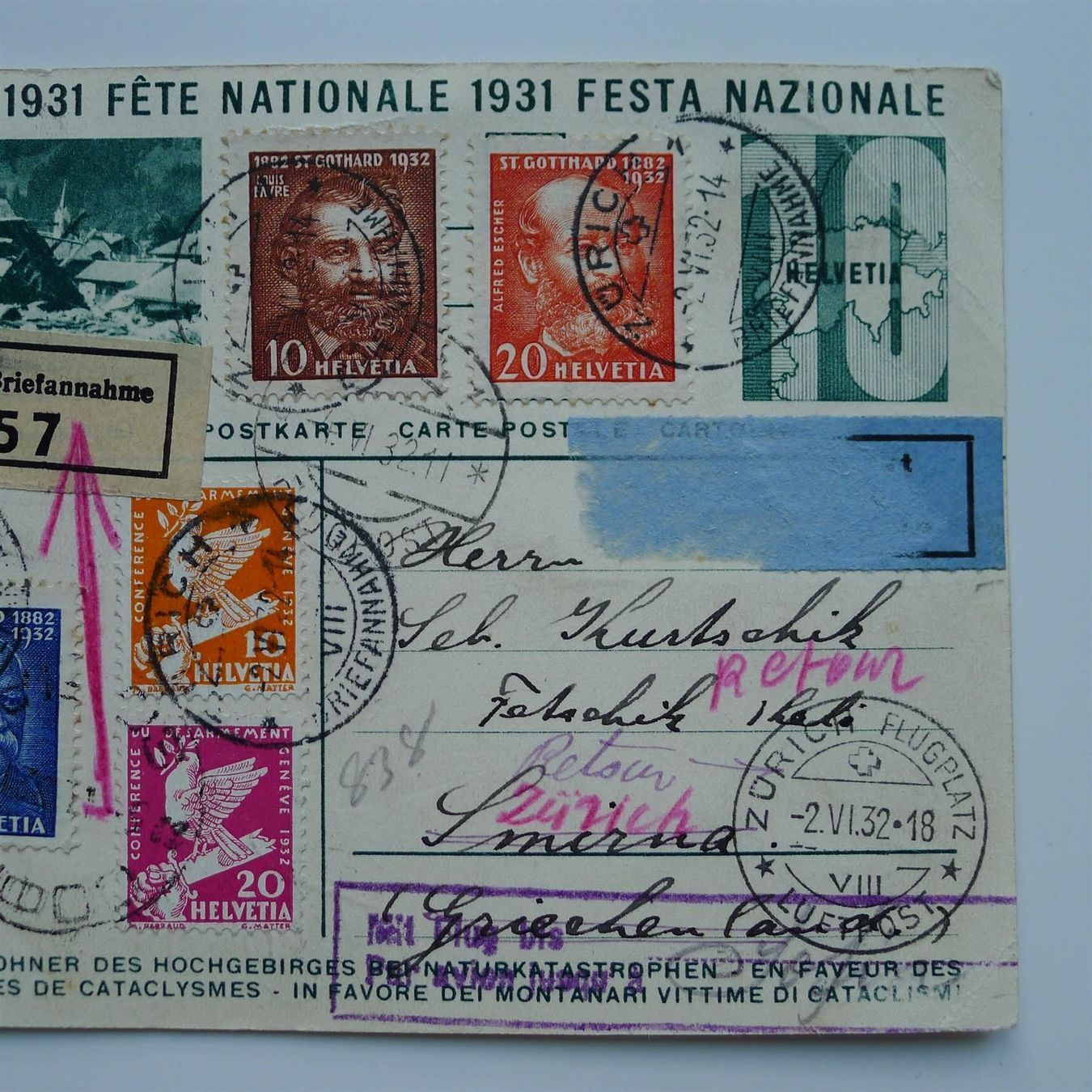 Tutti i francobolli: Bundesfeierkarte mit Destination SMYRNA – Usato da Ebikon venduto da SilvioFreund 1