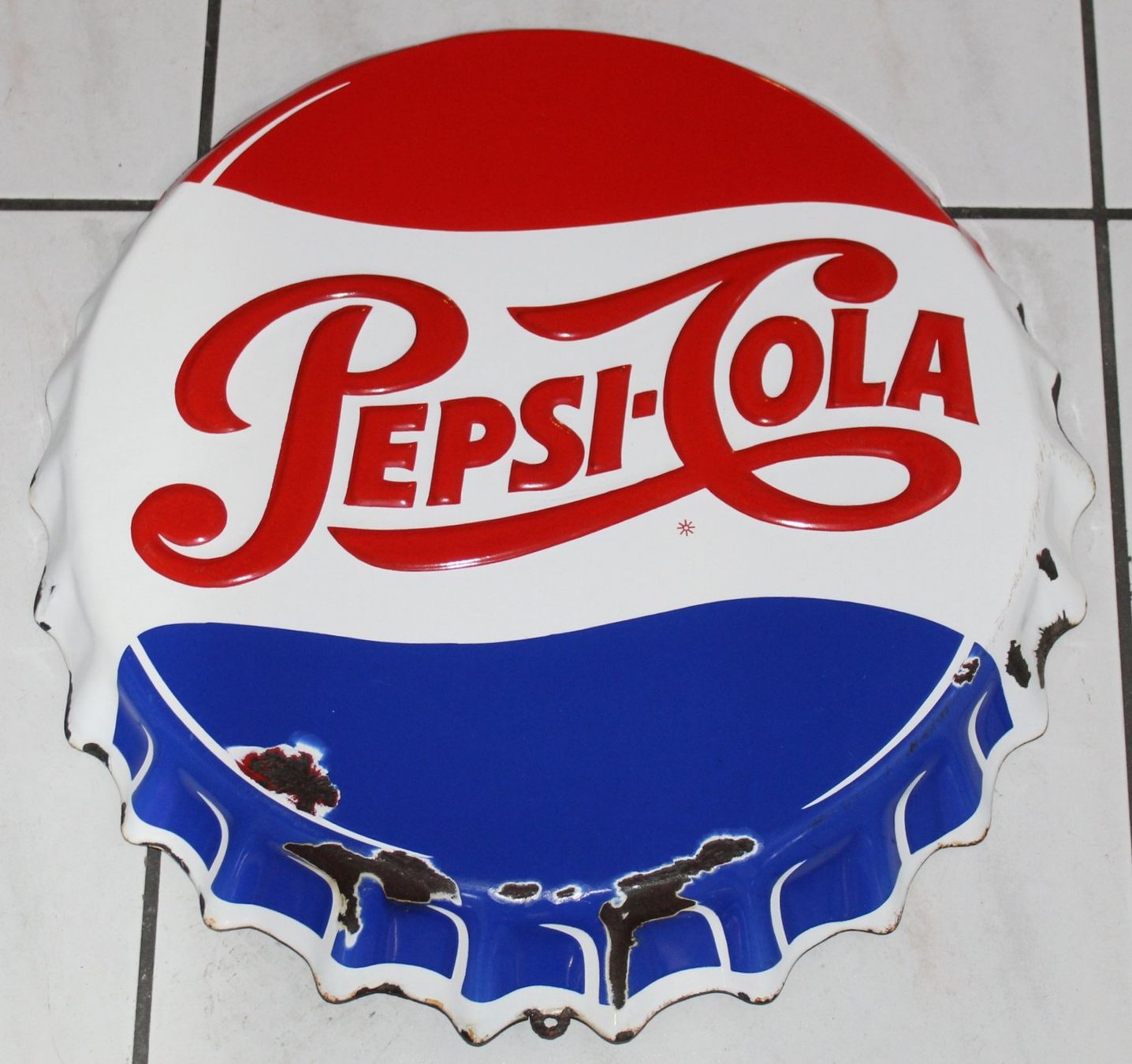 Pepsi Schilder: Pepsi Cola Kronkorken Emailschild 50s – Gebraucht aus Lüchingen von Aw67