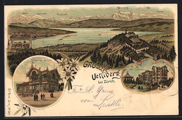Cartoline postali: Litho Uetliberg / Zürich, Panorama mit  – Usato da Berlin venduto da bartko-reher