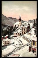 AK Arosa, Teilansicht mit Kirche und Café im Winter