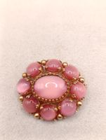 Vintage vergoldete Brosche pink Cabochon Moonglow Glass Top