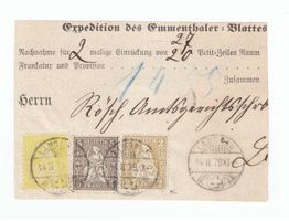 1878 / seltenes 22Rp. Porto als 3-Farben Frankatur