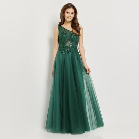 Elegantes dunkelgrünes Eine Schulter Kleid - Größe 40