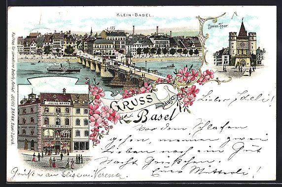 Ansichtskarten: Litho Basel, Hafenpartie m. Dampfer, Spa – Gebraucht aus Berlin von bartko-reher