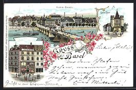 Litho Basel, Hafenpartie m. Dampfer, Spa