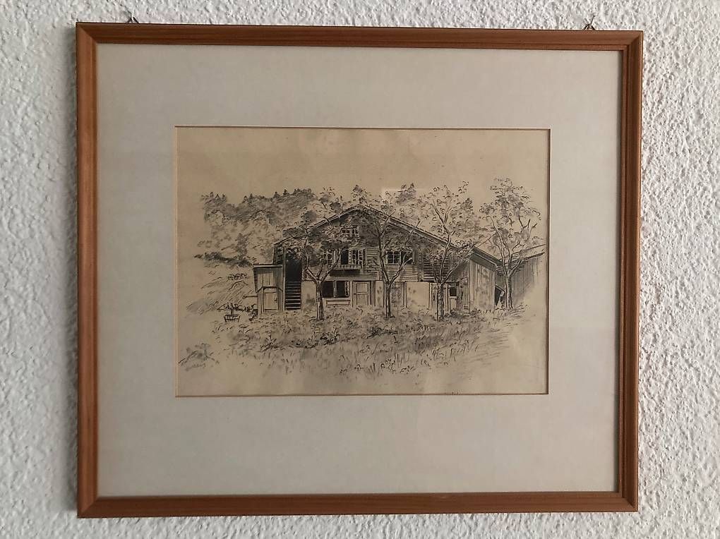 Posters & Illustrations: 4 Bleistiftzeichnungen Wallisser Chalets – D'occasion à Egg b. Zürich par lirumlarum 1