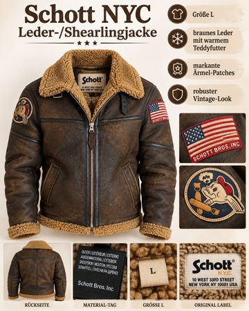 Schott NYC Leder-/Shearlingjacke in Grösse L 