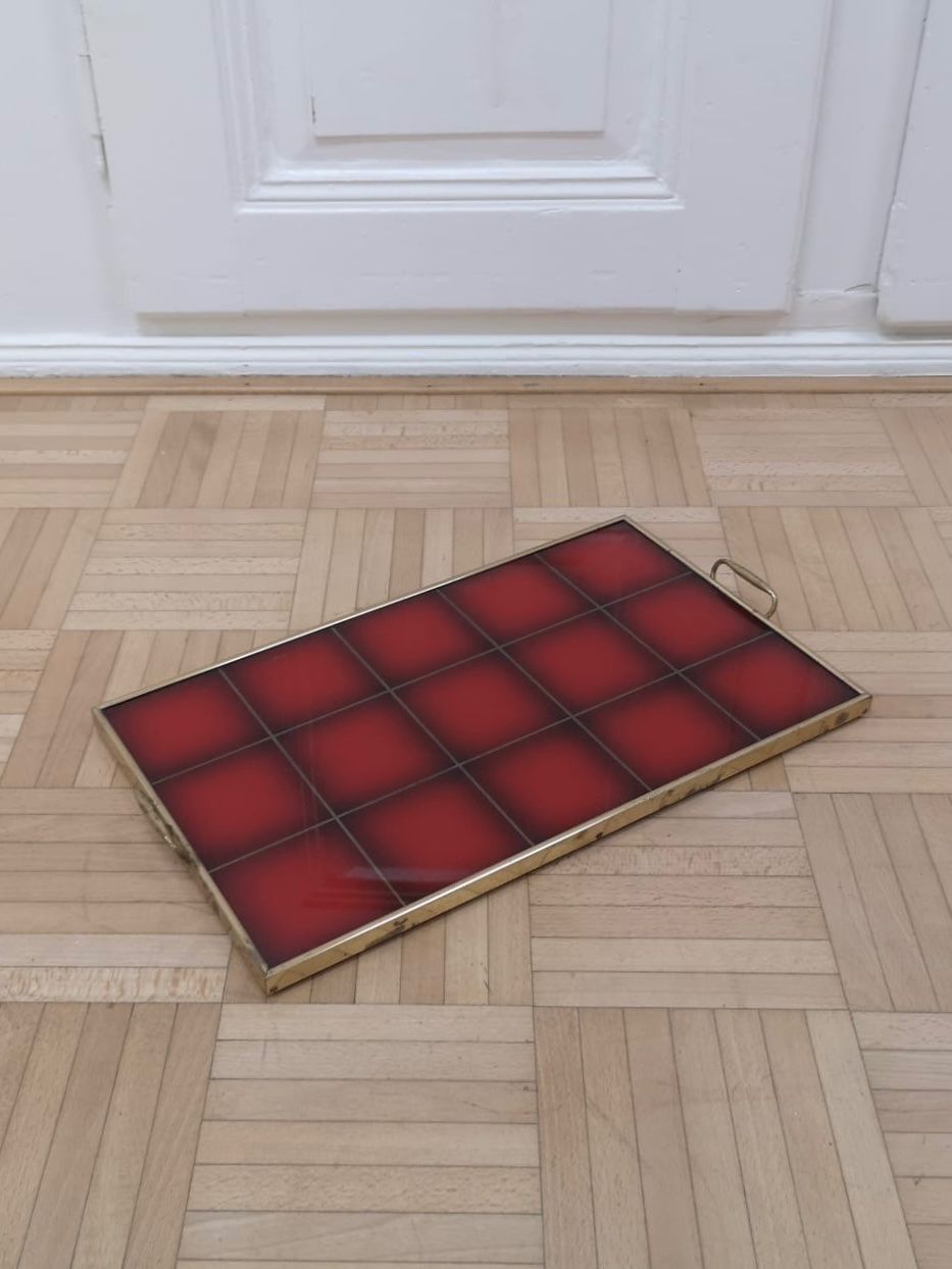Servierplatten: Mid century Messing Tablett vintage Gläsertablett 50er 60er – Gebraucht aus Zürich von Vintagewiesel 1