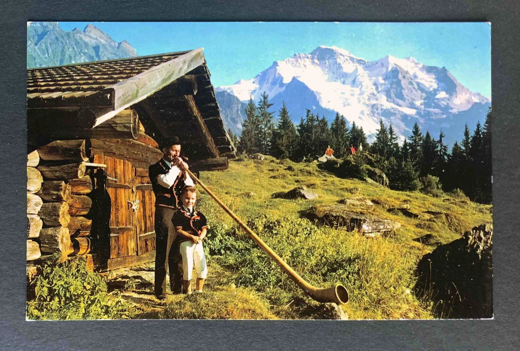 Cartoline postali: AK Wengen Alphornbläser und Sennenbub – Usato da Goldau venduto da artelier1