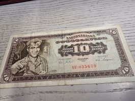 10 Dinara Jugoslawien 1965 Banknote guter Zustand