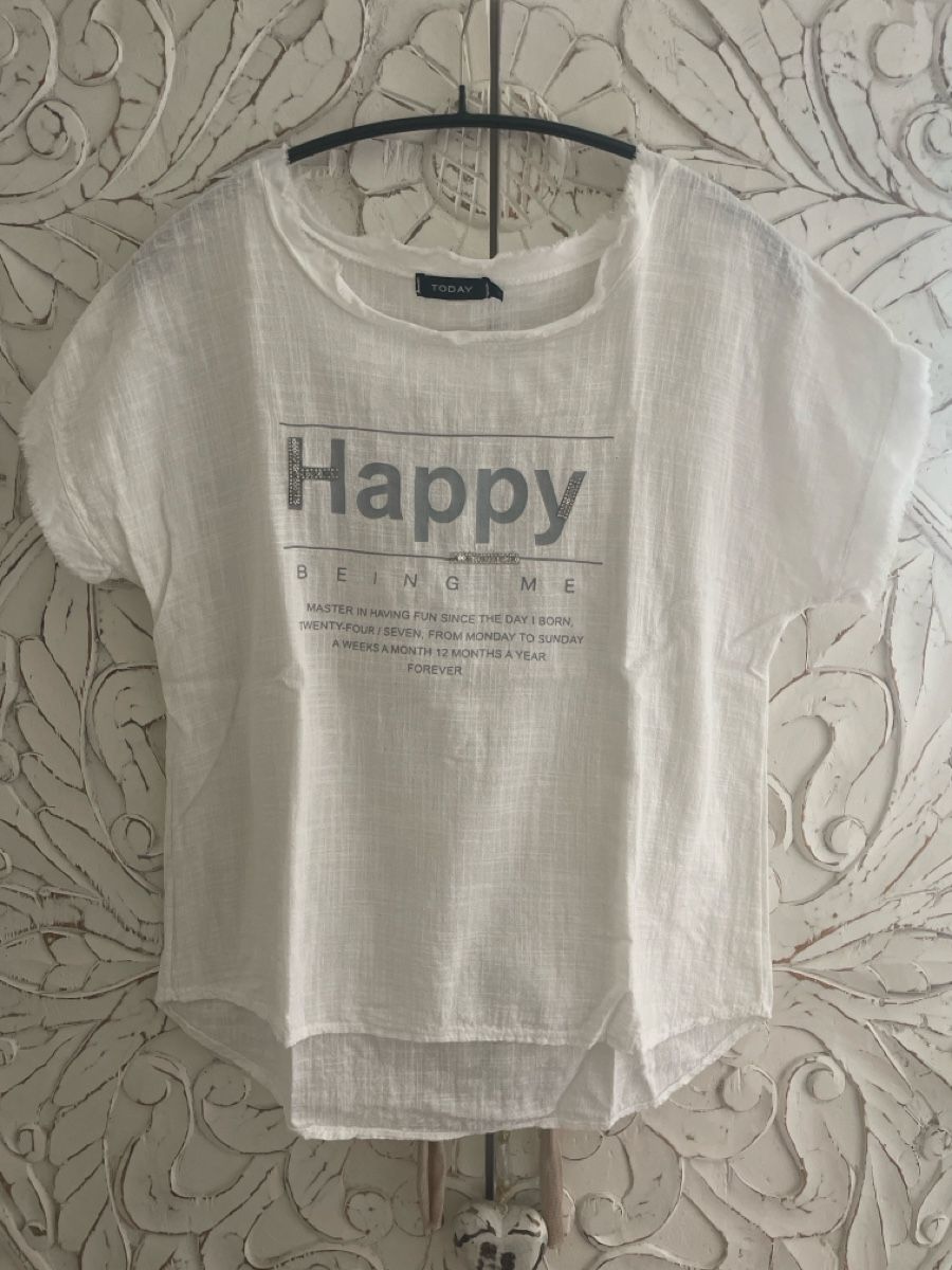 T-shirt: T-Shirt "Happy Being Me", Gr. M , Leinen – Usato da Bützberg venduto da dan_jhn9