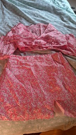Damen Zweiteiler Set rosa mit Blumenmuster Grösse M