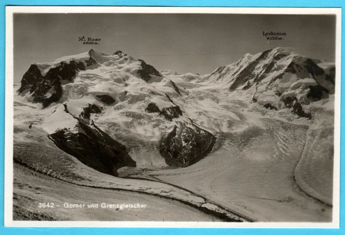 Cartoline postali: Gornergletscher Gornergrat Grenzgletscher 1924 – Usato da Zürich venduto da Sion2006