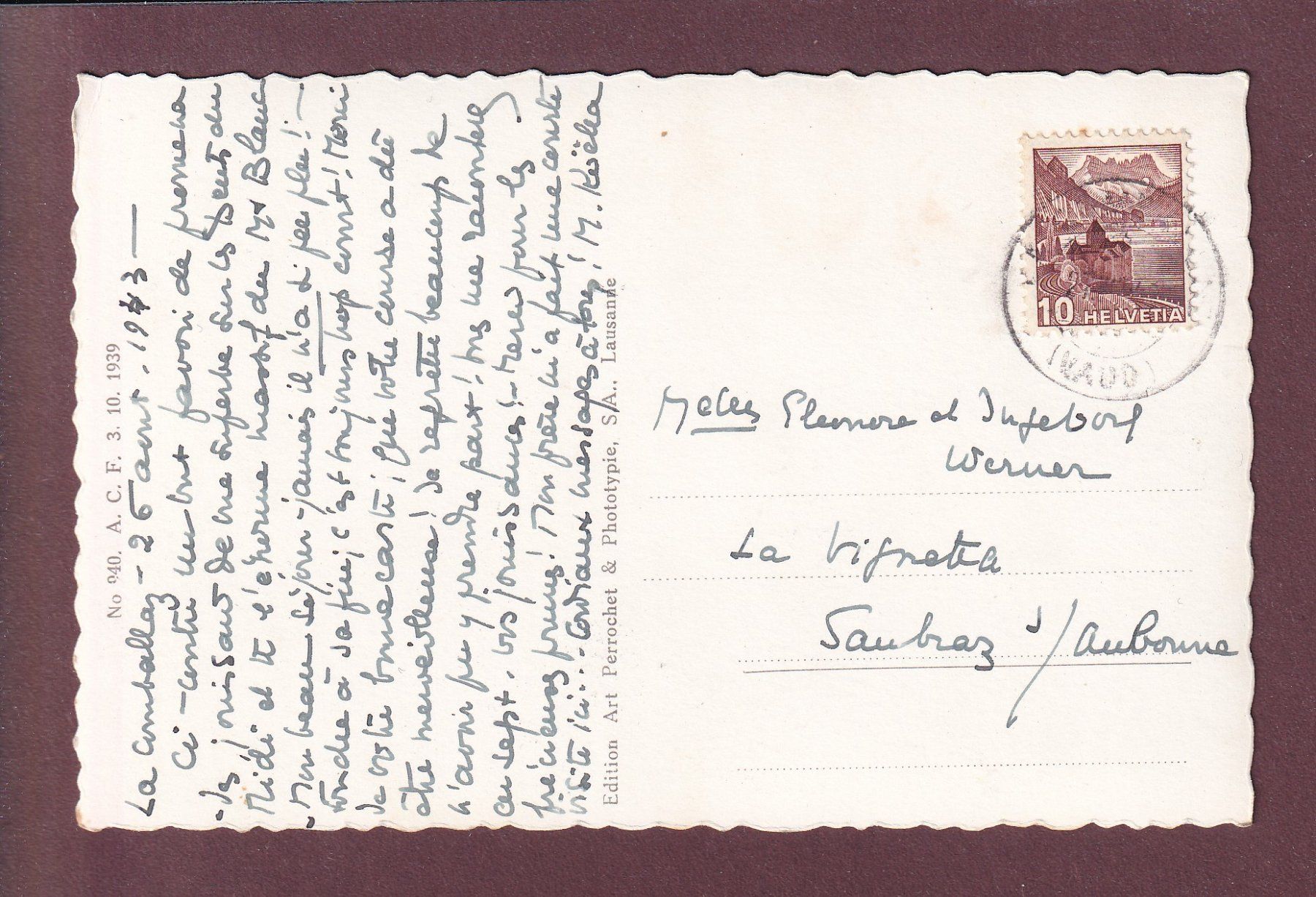 Cartoline postali: COL DU MOËLLE - Restaurant - 1943 – Usato da Pully venduto da nicecards 1