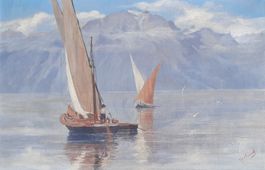 Lac Léman, tableau d'Aimé Vincent  Gilliand (1884-1942)