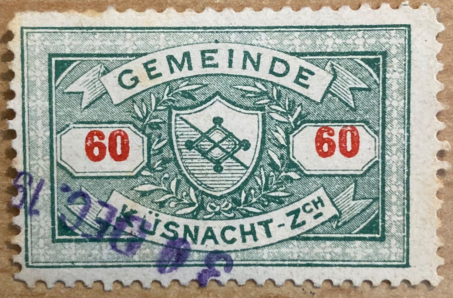 Alle Briefmarken: Fiskalmarke Gemeinde Küsnacht ZH – Gebraucht aus Hunzenschwil von zibu88