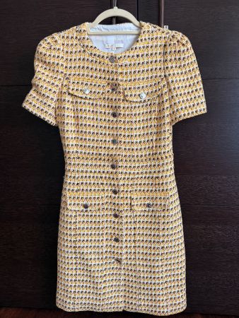 MAJE Tweed Kleid - Gelb/Gold (Grösse 38)