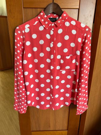 Topshop Bluse rot-weiss Punkte Viskose Gr. 34